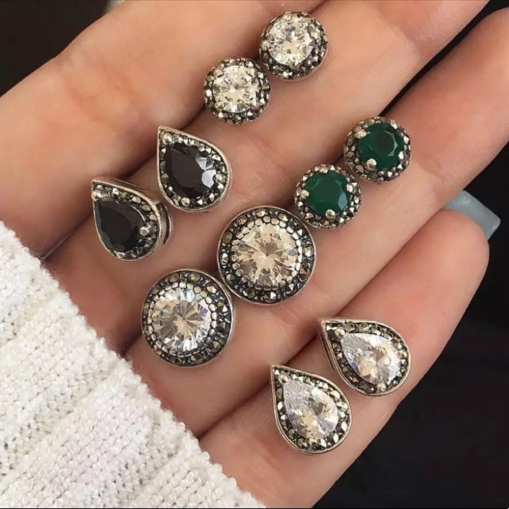 (5) PAIR BOHO ANTIQUE CRYSTAL EARRING STUDS